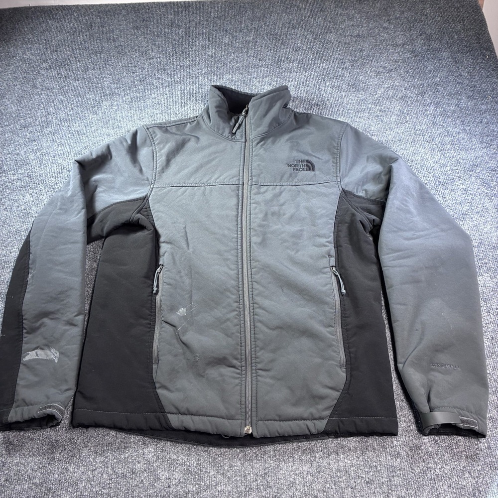 The North Face WindWall Jacket Mens Small Gray Black Fleece Lined Softshell